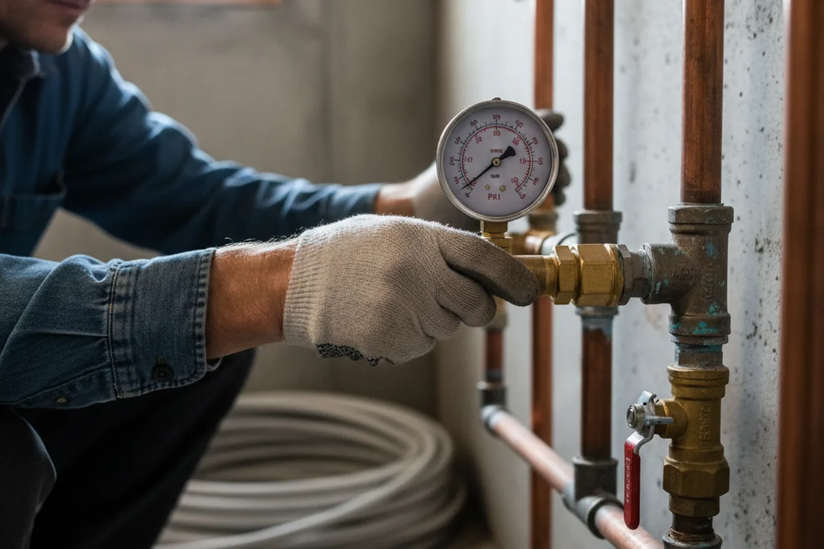 Pressure testing a repaired line during Water Line Repair in Candia